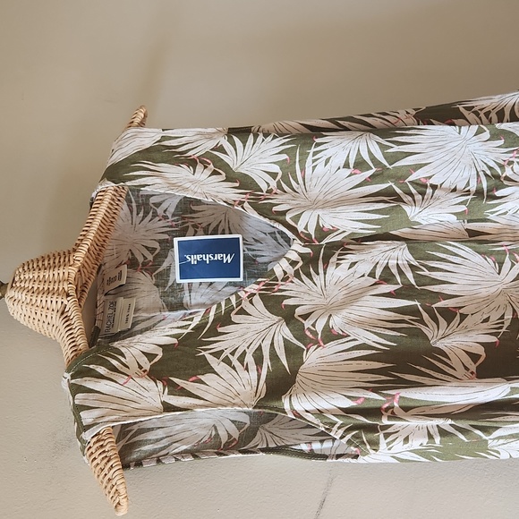 Rachel Zoe olive green tropical print 100% linen dress size medium - Picture 3 of 7